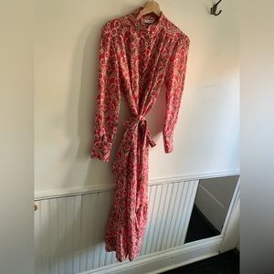 Zara Pink Linen Floral Dress with Waist Tie